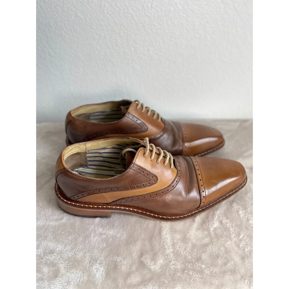 Giorgio Brutini Mens 8.5 M Two Tone Brown Leather Cap Toe Brogue Oxfords 250174